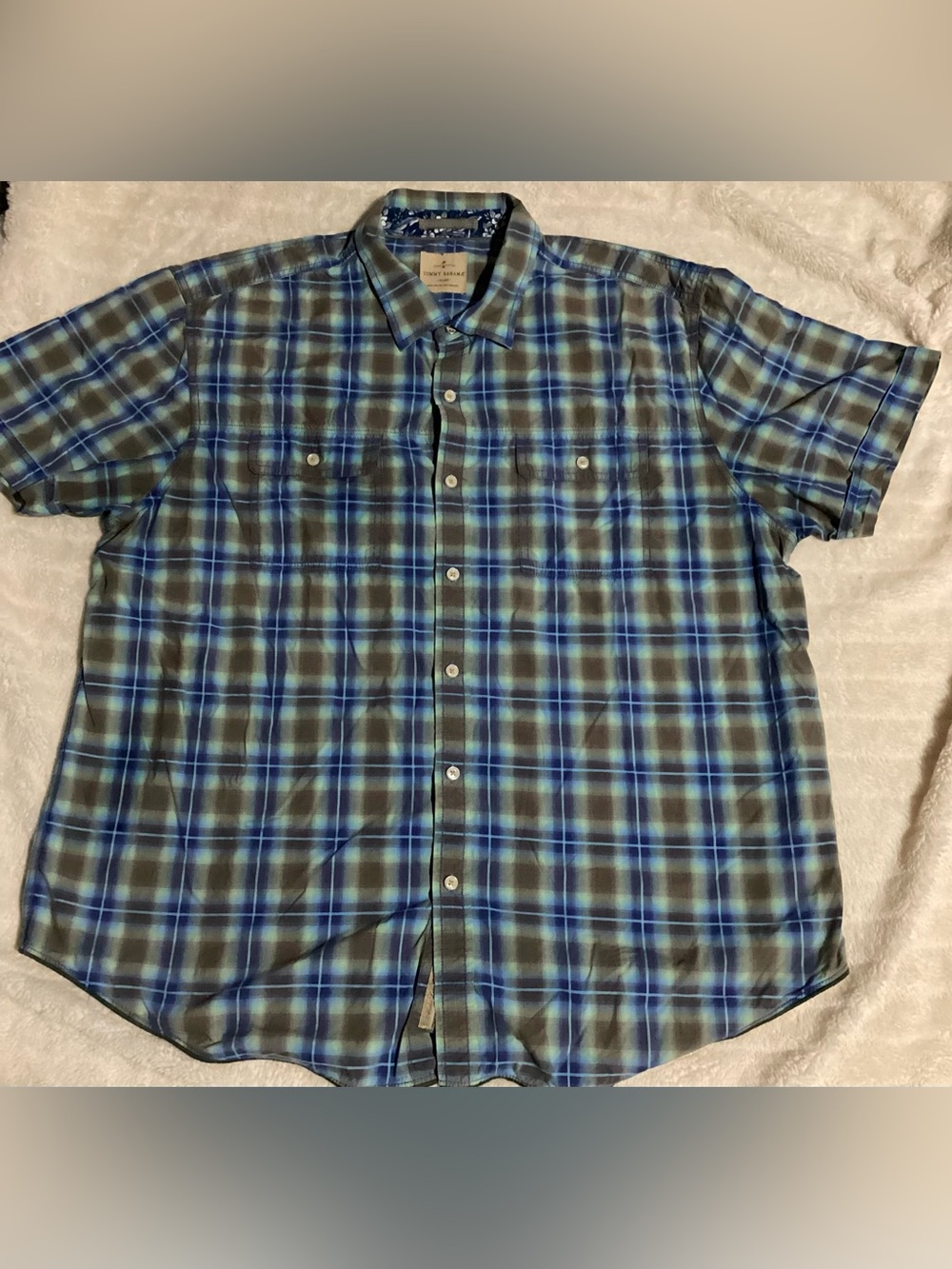 Tommy Bahama Men’s Shirt Brown Blue Aqua Plaid Cotton Short Sleeve Button Up XXL